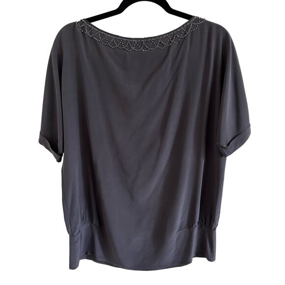 Rebecca Taylor Gray Silk Beaded Blouse Size 8 - Picture 2 of 9